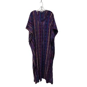 Darn Good Yarn Maxi Kaftan Dress L XL Bohemian Stripe Print Handmade Viscose